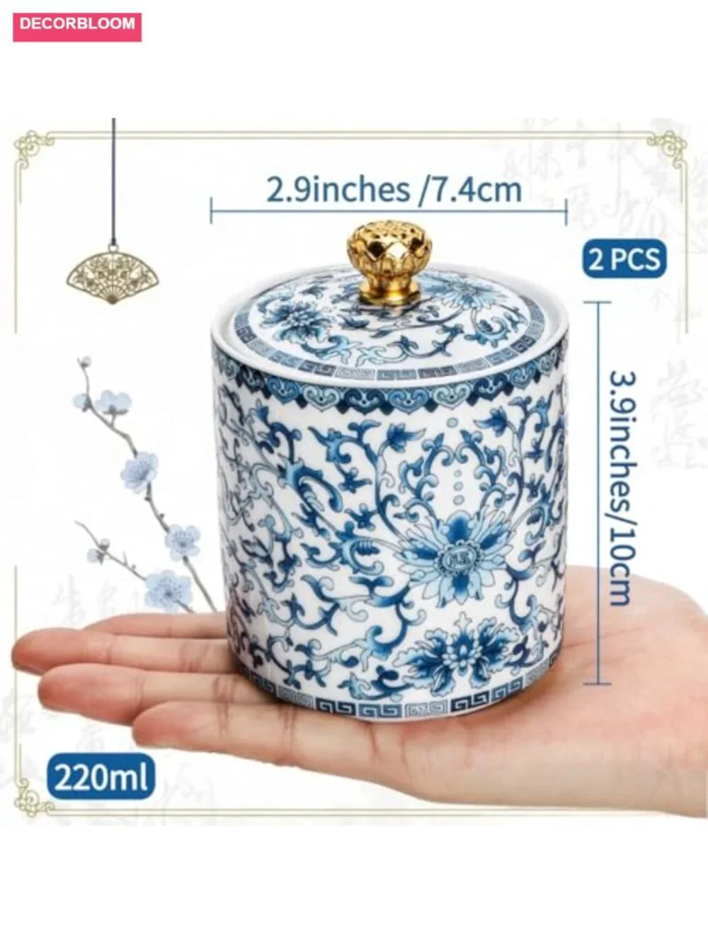 Set of 2 Porcelain Salt Cellars with Airtight Lids, Ceramic Spice Jars for - Picture 2 of 6